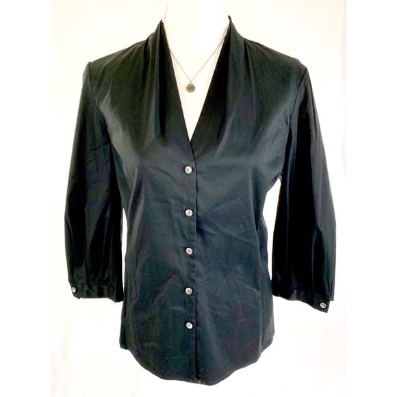 Talbots Tops - TALBOTS Stretch Black 3/4 Sleeve V-Neck Blouse
